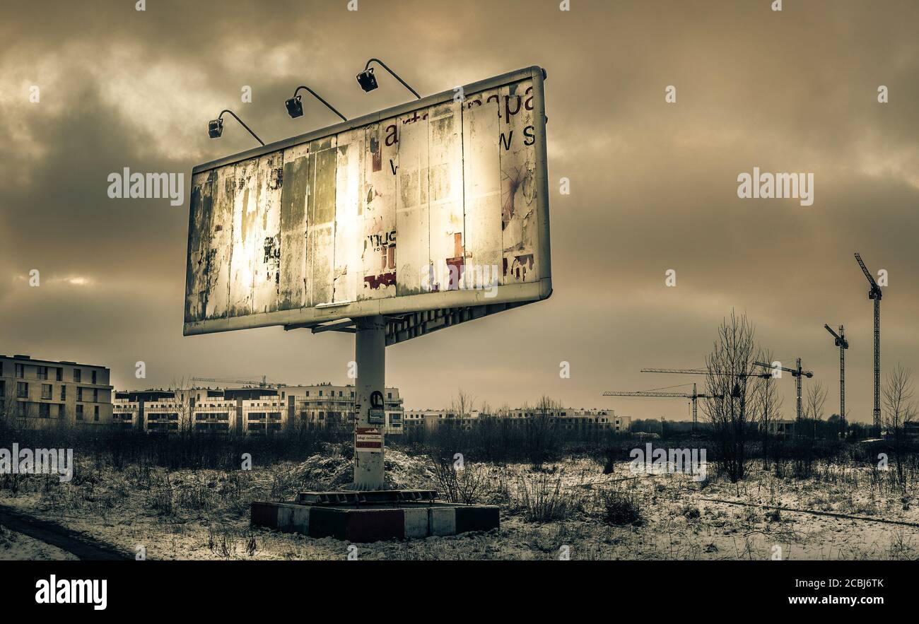 Billboard and Crane in Wilanow, Warsaw, Poland Stock Photo