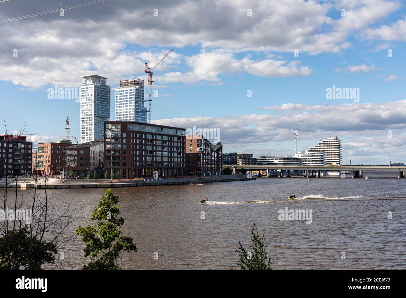 Newly built residential district Kalasatama with high-rise buildings Loisto and Majakka in Helsinki, Finland Stock Photo