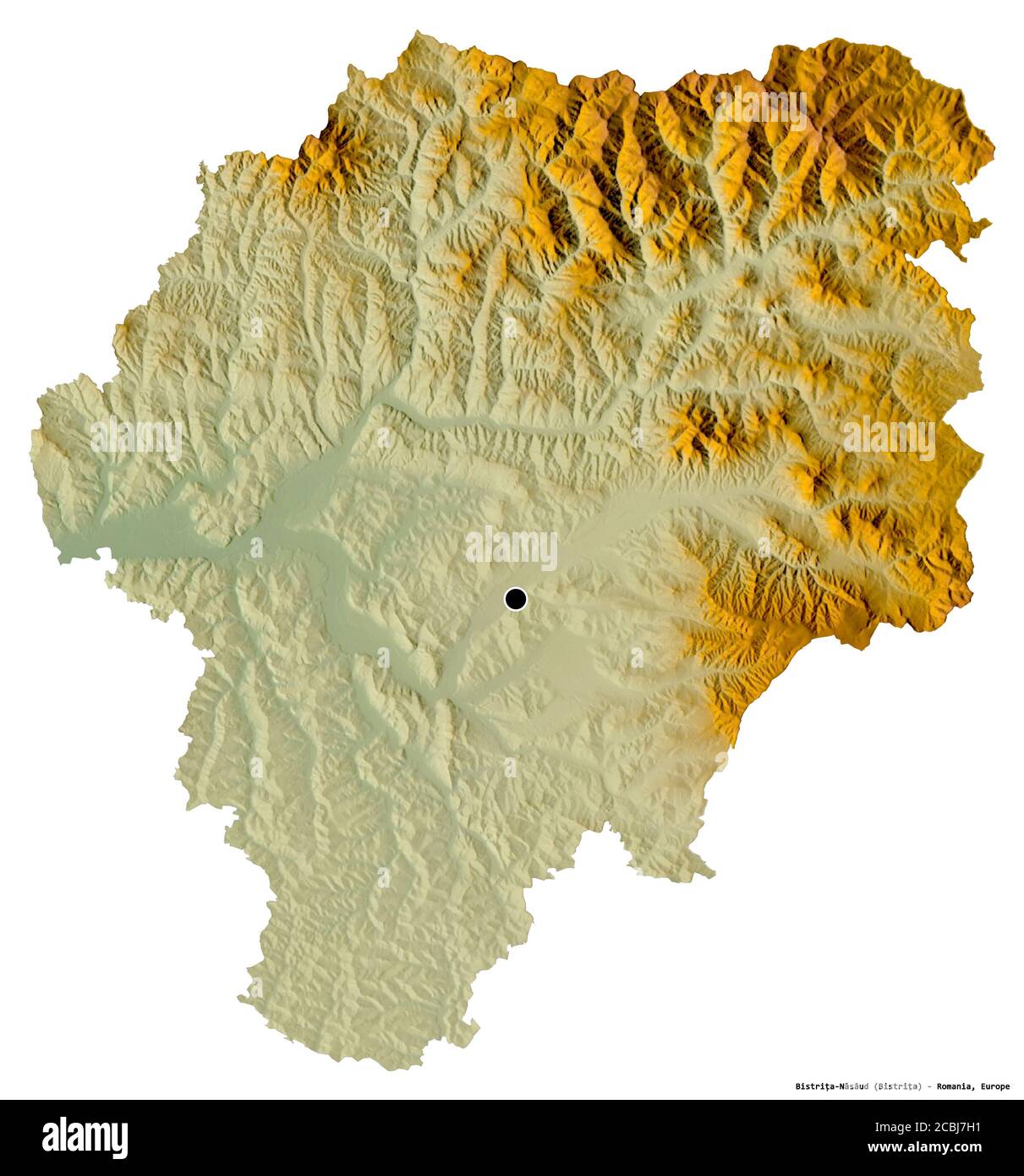 Shape of BistrițaNăsăud, county of Romania, with its capital isolated