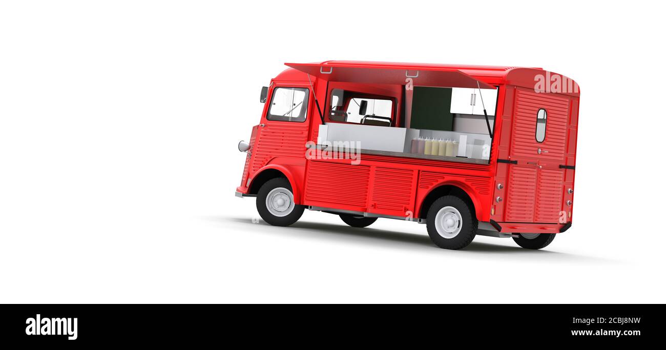 red food truck on white background 3D rendering Stock Photo