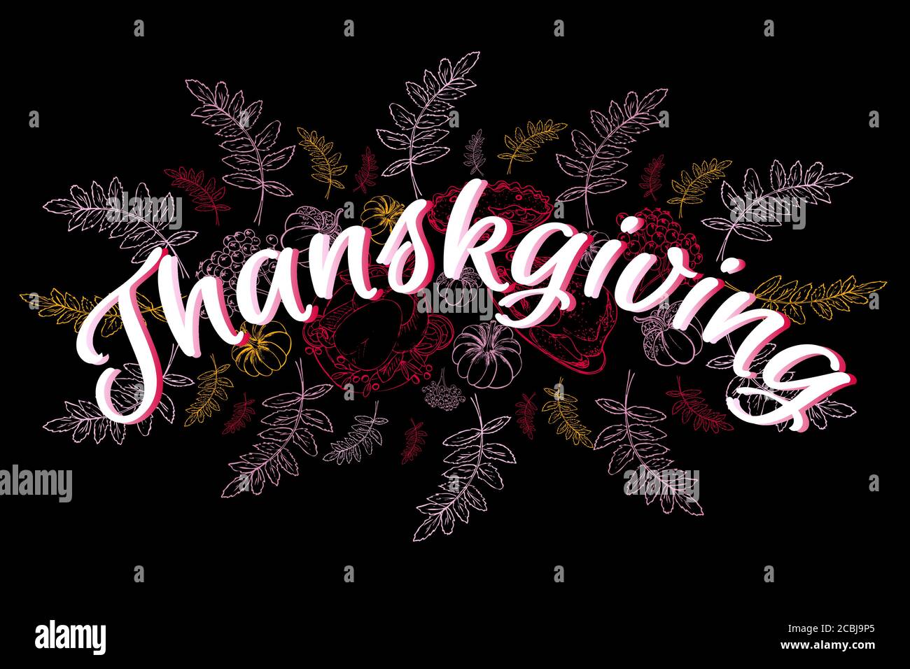 Thanksgiving typography. Hand drawn vector illustration with pumpkins ...