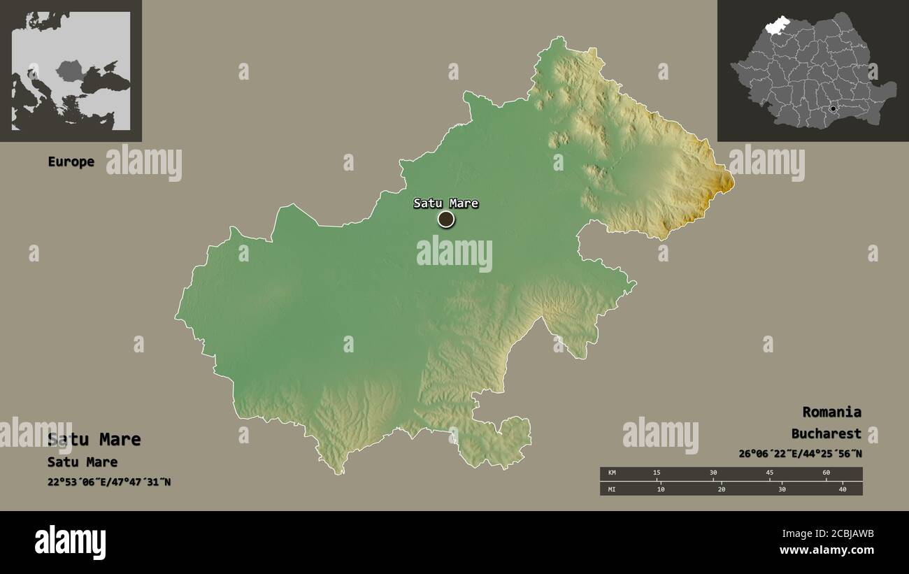 Satu Mare Romania Map Shape Of Satu Mare, County Of Romania, And Its Capital. Distance Scale,  Previews And Labels. Topographic Relief Map. 3D Rendering Stock Photo -  Alamy