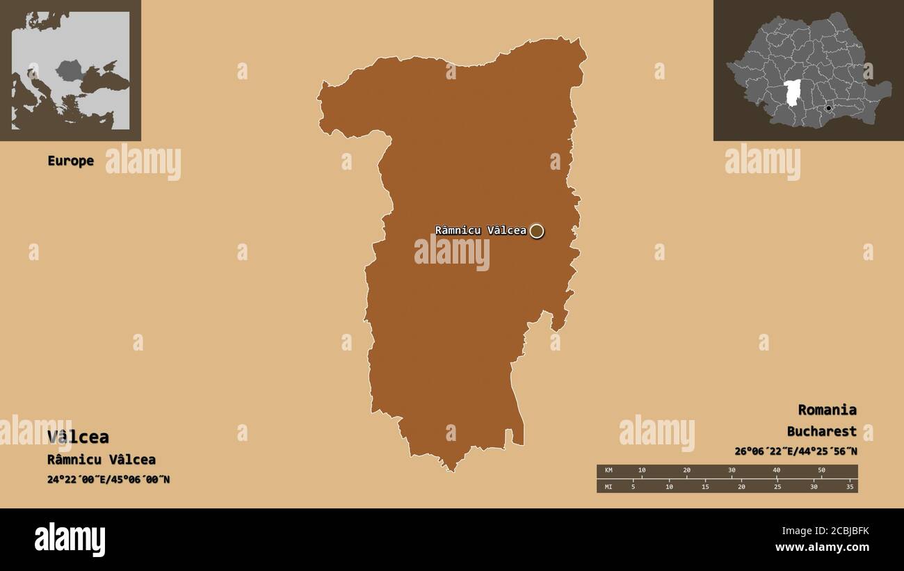 Valcea Map Shape of Vâlcea, county of Romania, and its capital. Distance scale ...