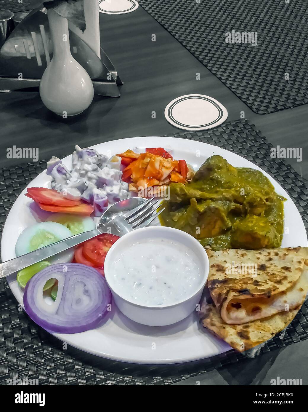 Palak Paneer, Dal with Paratha, Indian Food Stock Photo Alamy