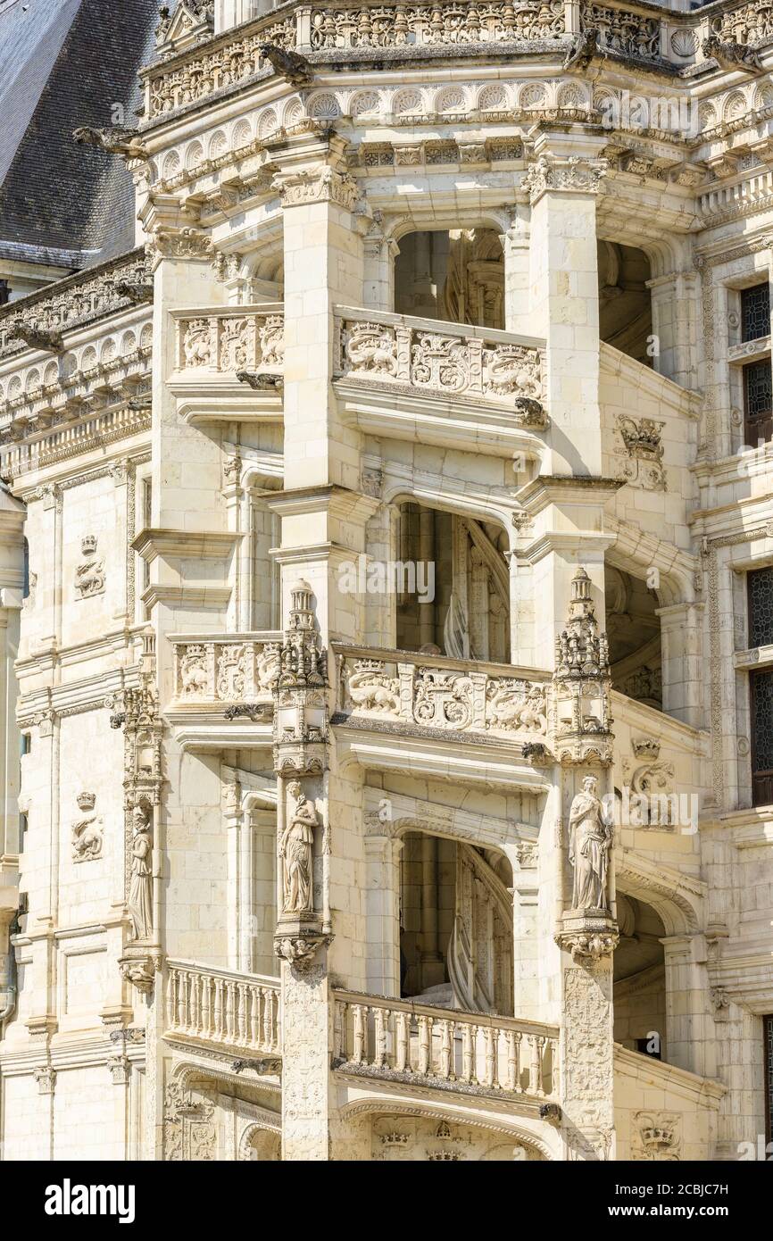 France, Loir et Cher, Loire Valley listed as World Heritage by UNESCO, Blois, Chateau de Blois, royal castle, the spiral staircase // France, Loir-et- Stock Photo
