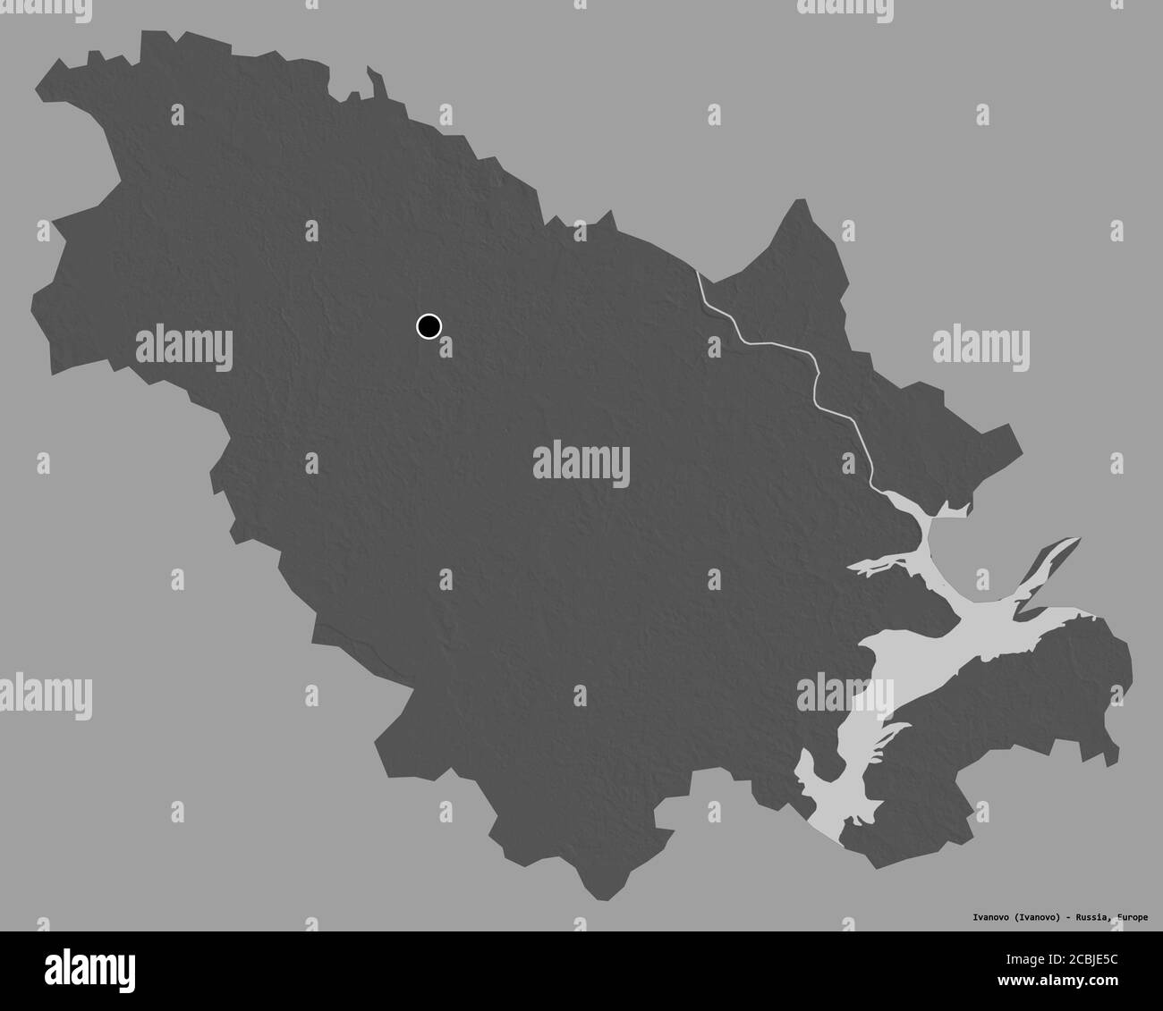 Shape of Ivanovo, region of Russia, with its capital isolated on a ...