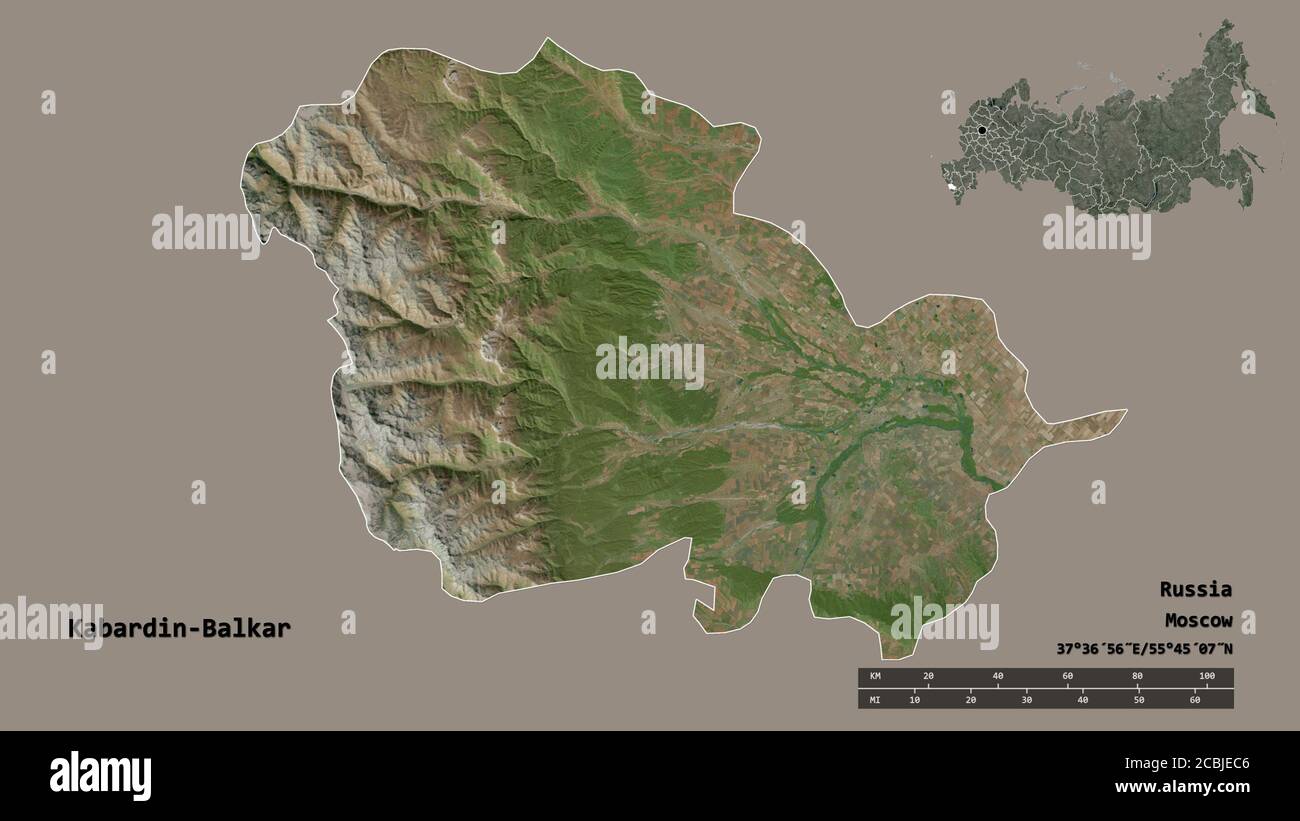 Shape of Kabardin-Balkar, republic of Russia, with its capital isolated ...
