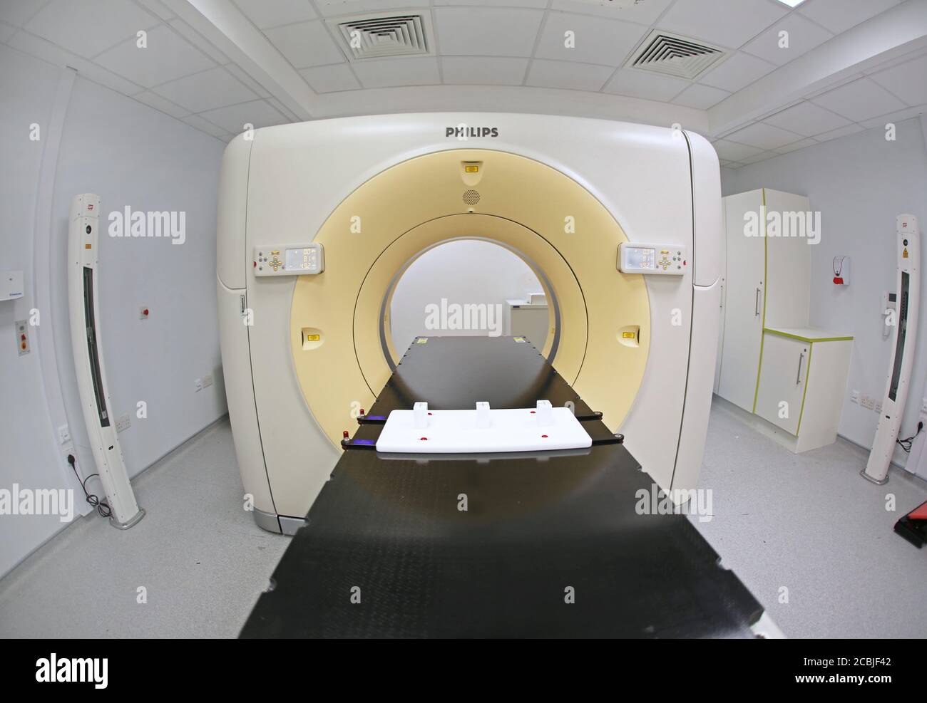 A newly installed Philips CT scanner photographed during commissioning at Eastbourne Hospital, East Sussex, UK Stock Photo