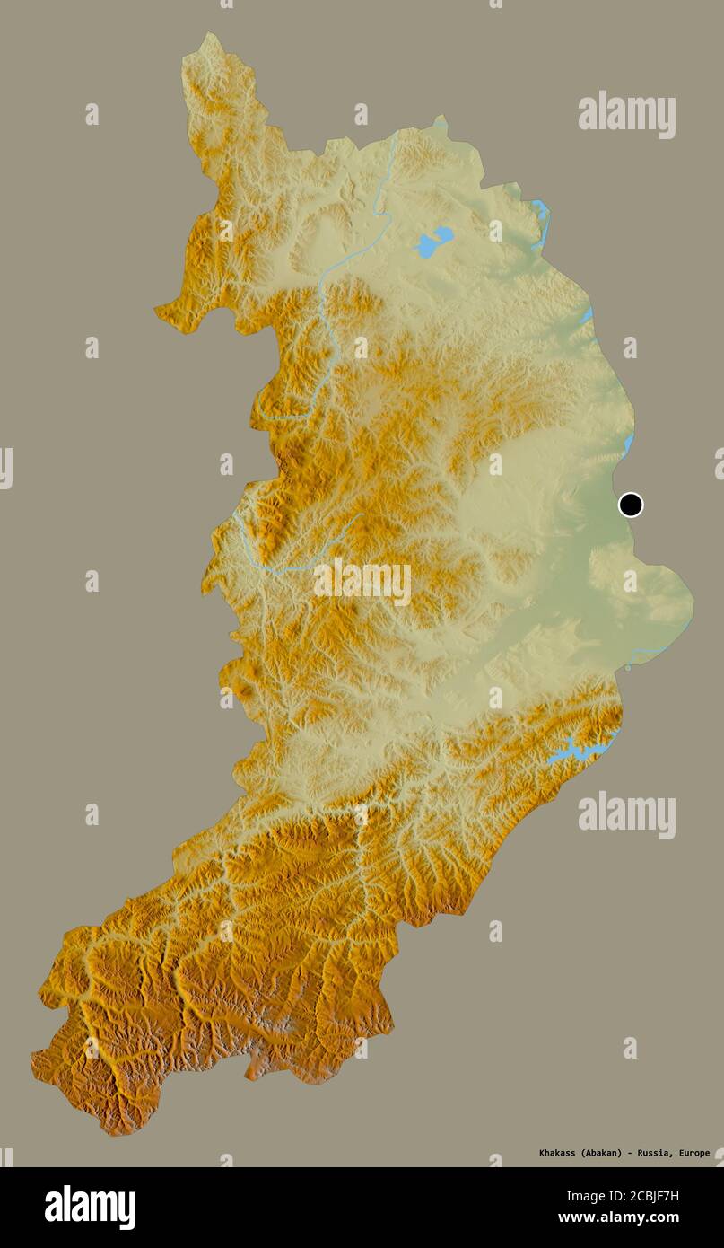 Shape of Khakass, republic of Russia, with its capital isolated on a ...