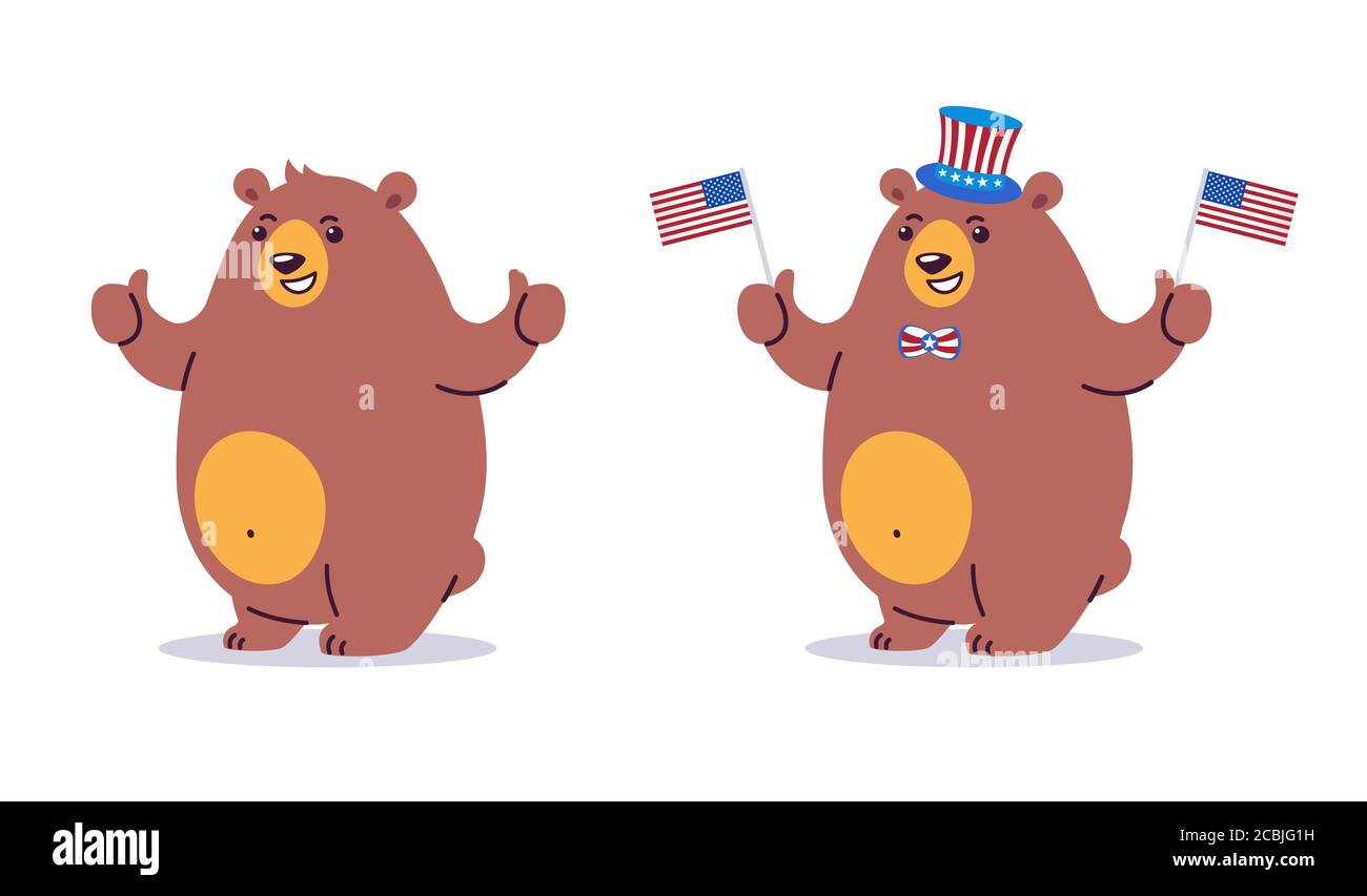 Bear character cartoon with thumbs up. Happy smiling brown bear mascot standing. Vector cartoon illustration in flat style Stock Vector
