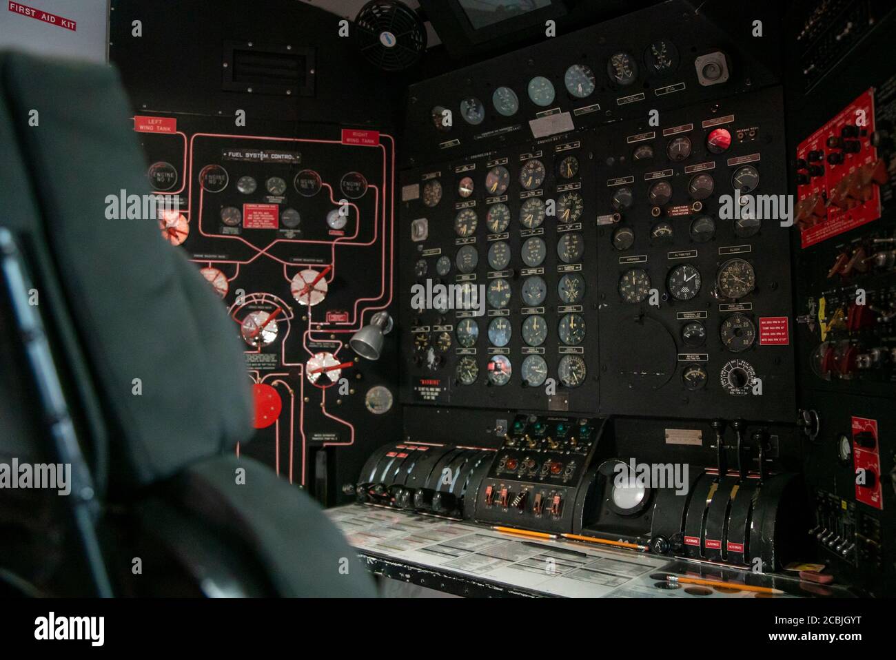 The flight deck control of Martin Mars Coulson Flying Boat Water Bomber British Columbia BC Canada Stock Photo