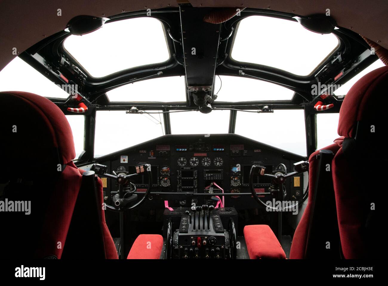 The cockpit of Martin Mars Coulson Flying Boat Water Bomber British Columbia BC Canada Stock Photo