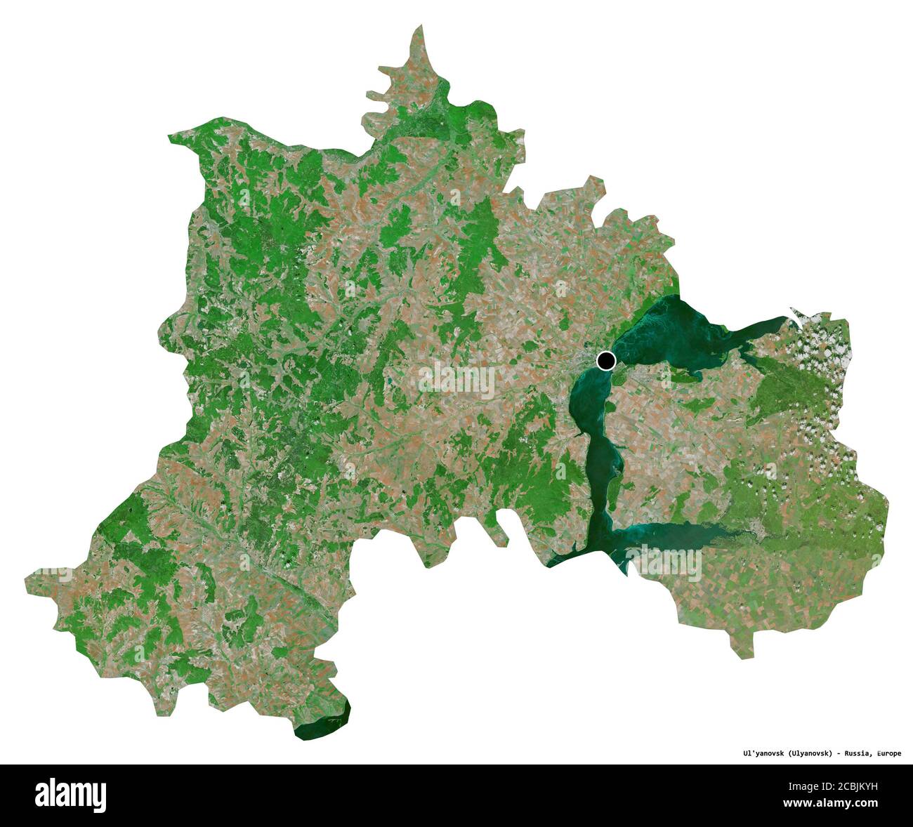 Shape of Ul'yanovsk, region of Russia, with its capital isolated on ...
