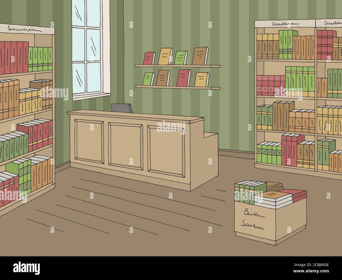 Book shop store interior graphic color sketch illustration vector Stock Vector Image & Art Alamy