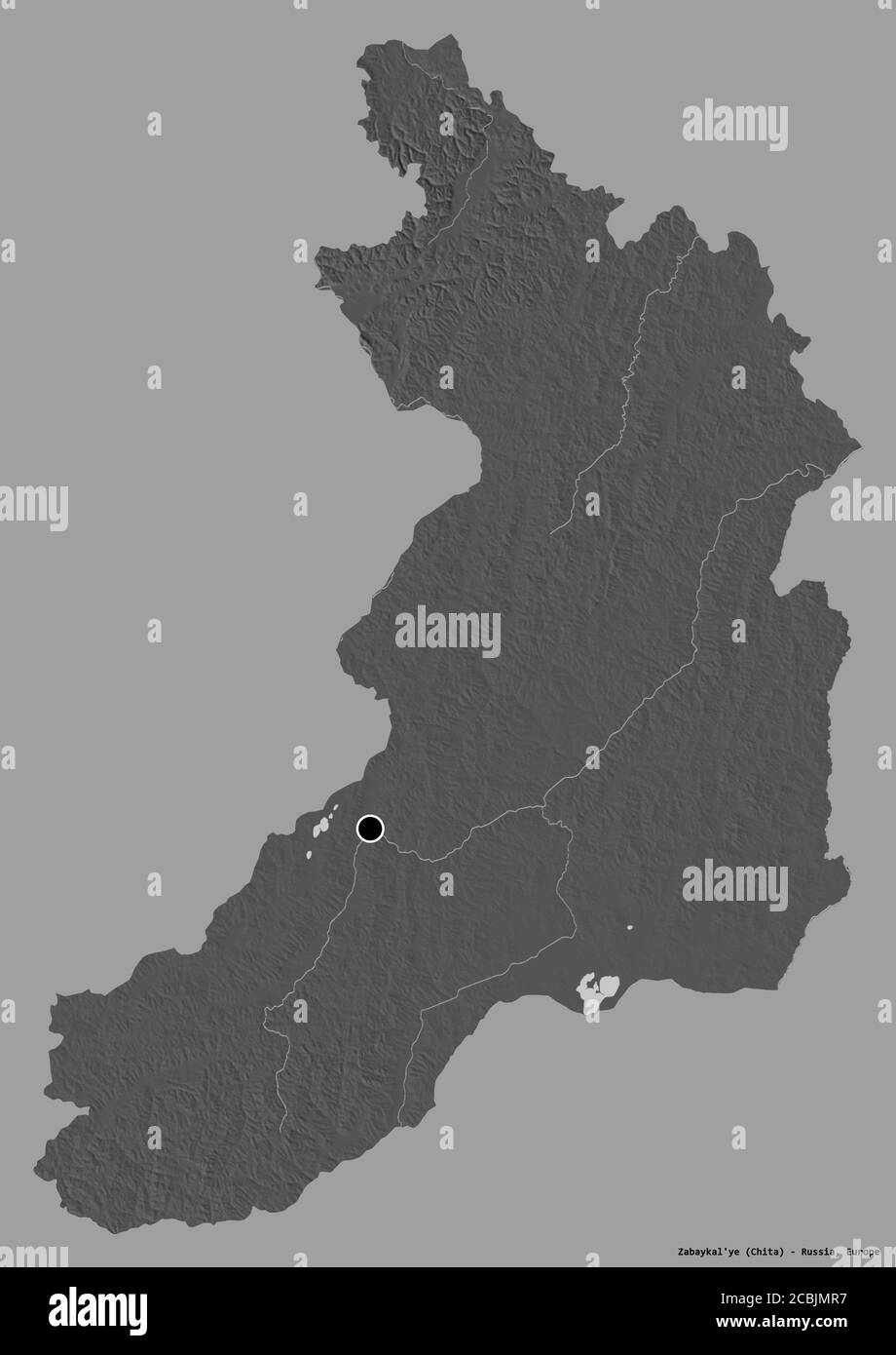 Shape of Zabaykal'ye, territory of Russia, with its capital isolated on ...