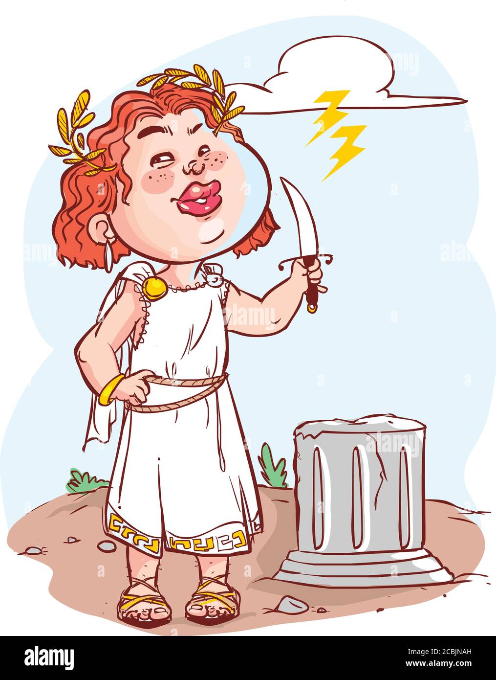 Cartoon ancient greek woman with apple stock illustration Stock Vector