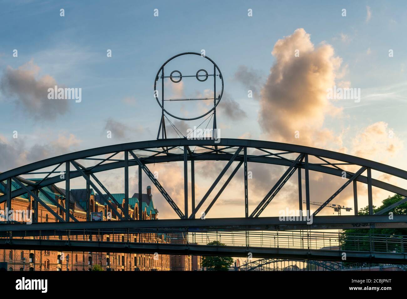 Speicherstadt Hamburg, Bruecke mit lustigem  Maennchen , HafenCity, Hamburg, Deutschland Stock Photo