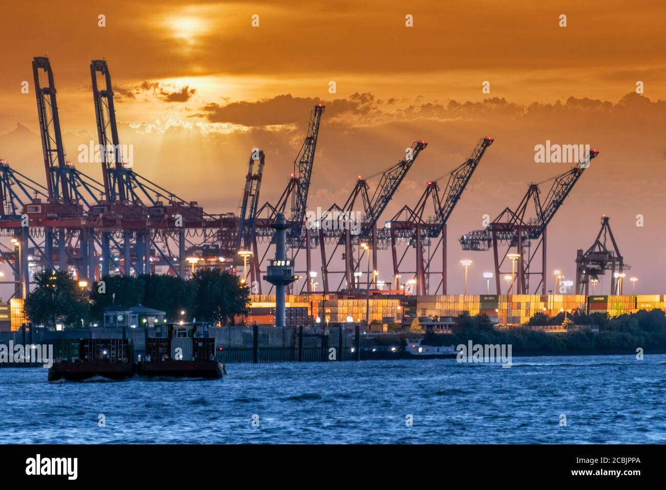 Container Terminal,  Hafenkraene , Hamburger Hafen, Deutschland, Europa Stock Photo