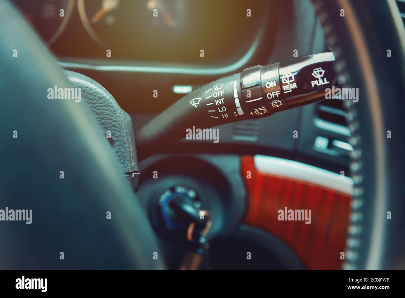 Close up of a windscreen wiper lever of a modern SUV Stock Photo Alamy