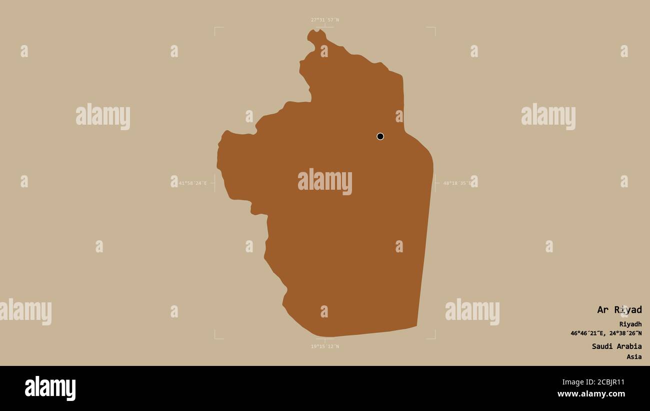 Area of Ar Riyad, region of Saudi Arabia, isolated on a solid ...