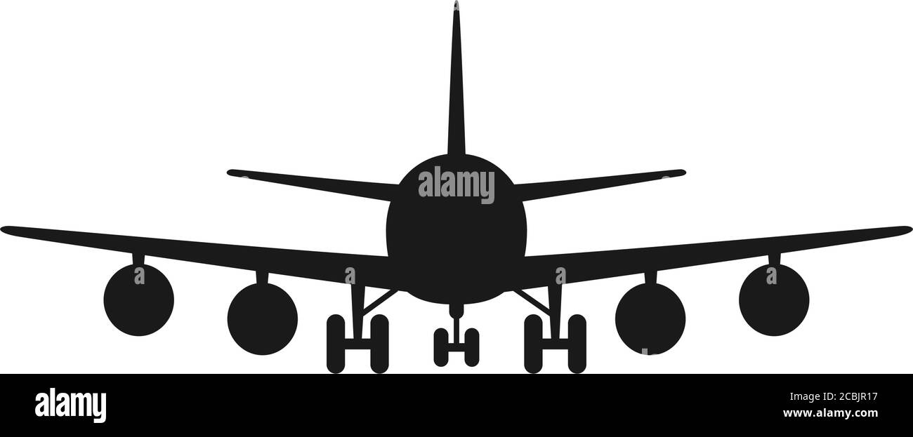 Black and white airplane front view silhouette Stock Vector