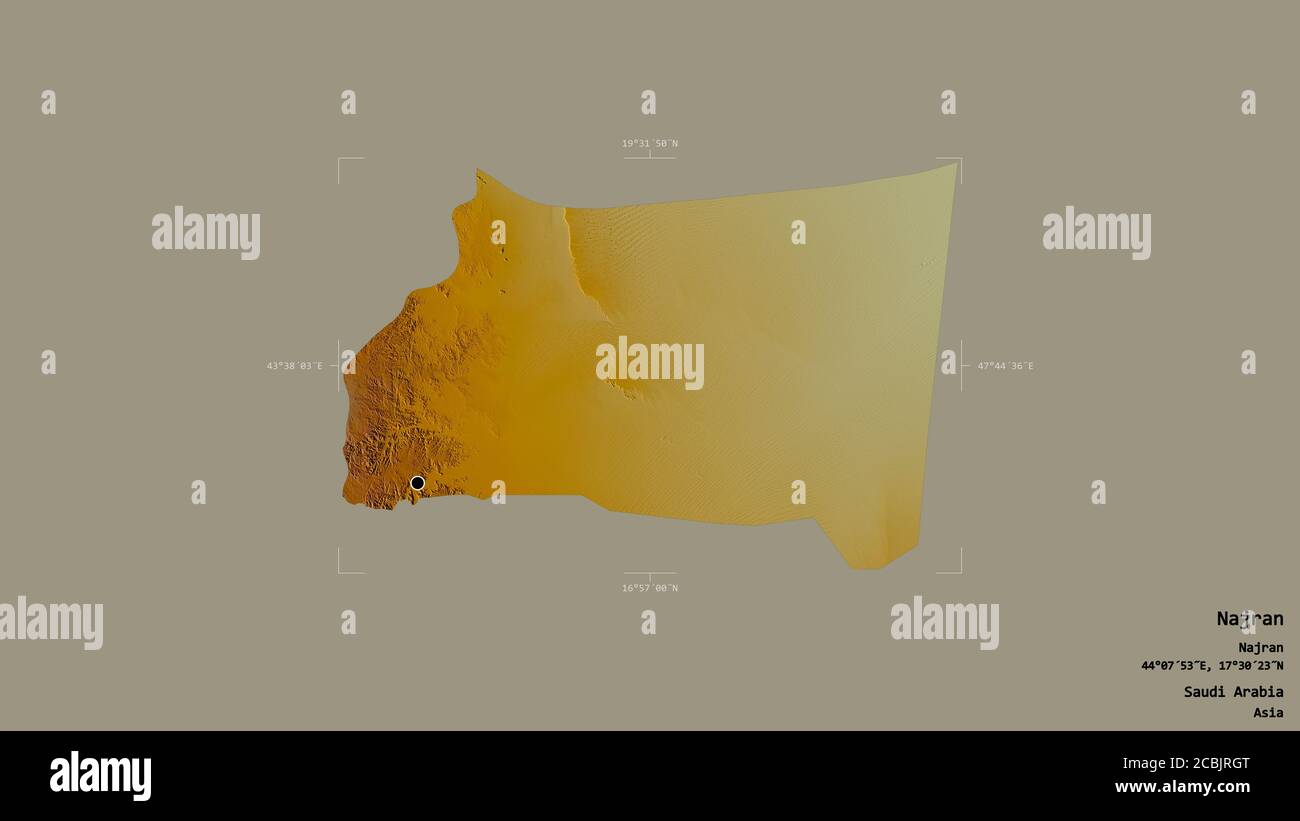Najran Raster Data Map Area of Najran, region of Saudi Arabia, isolated on a solid background ...