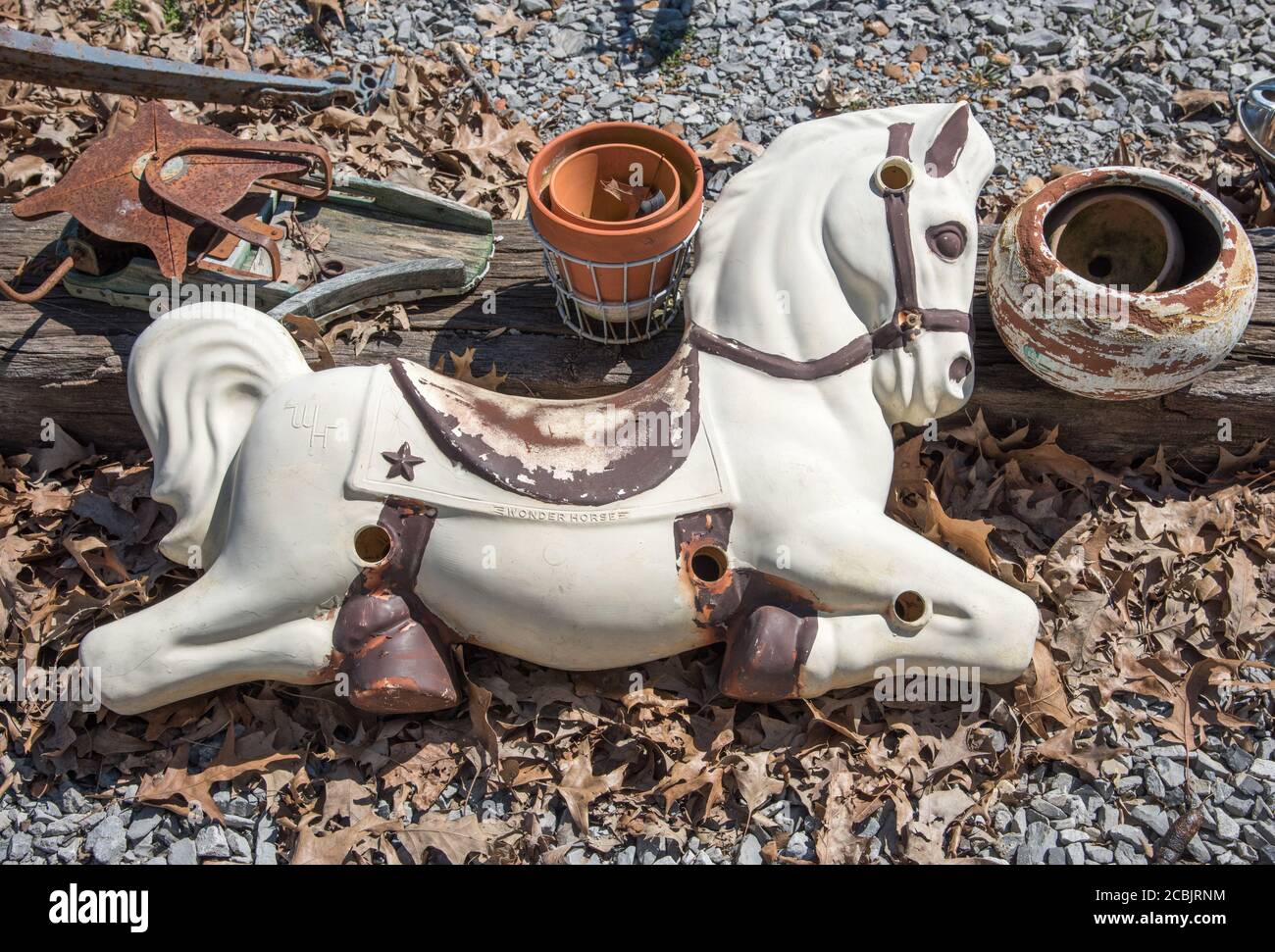 old metal rocking horse