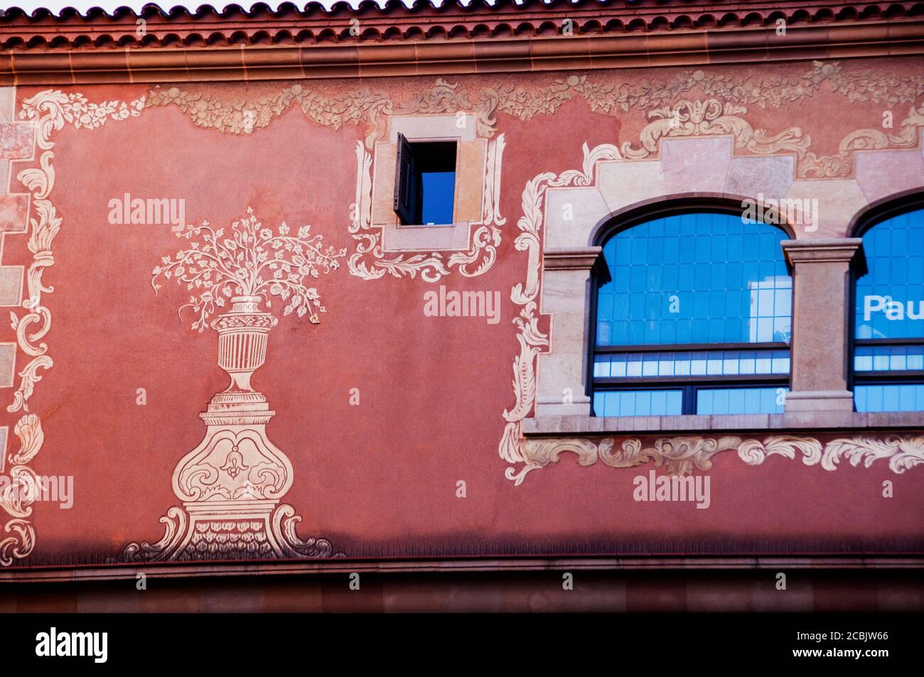 La Casa del la Seda, once headquarters of the Guild of Silk Weavers, is covered in original 18th century sgraffito, Barcelona, Spain. Stock Photo