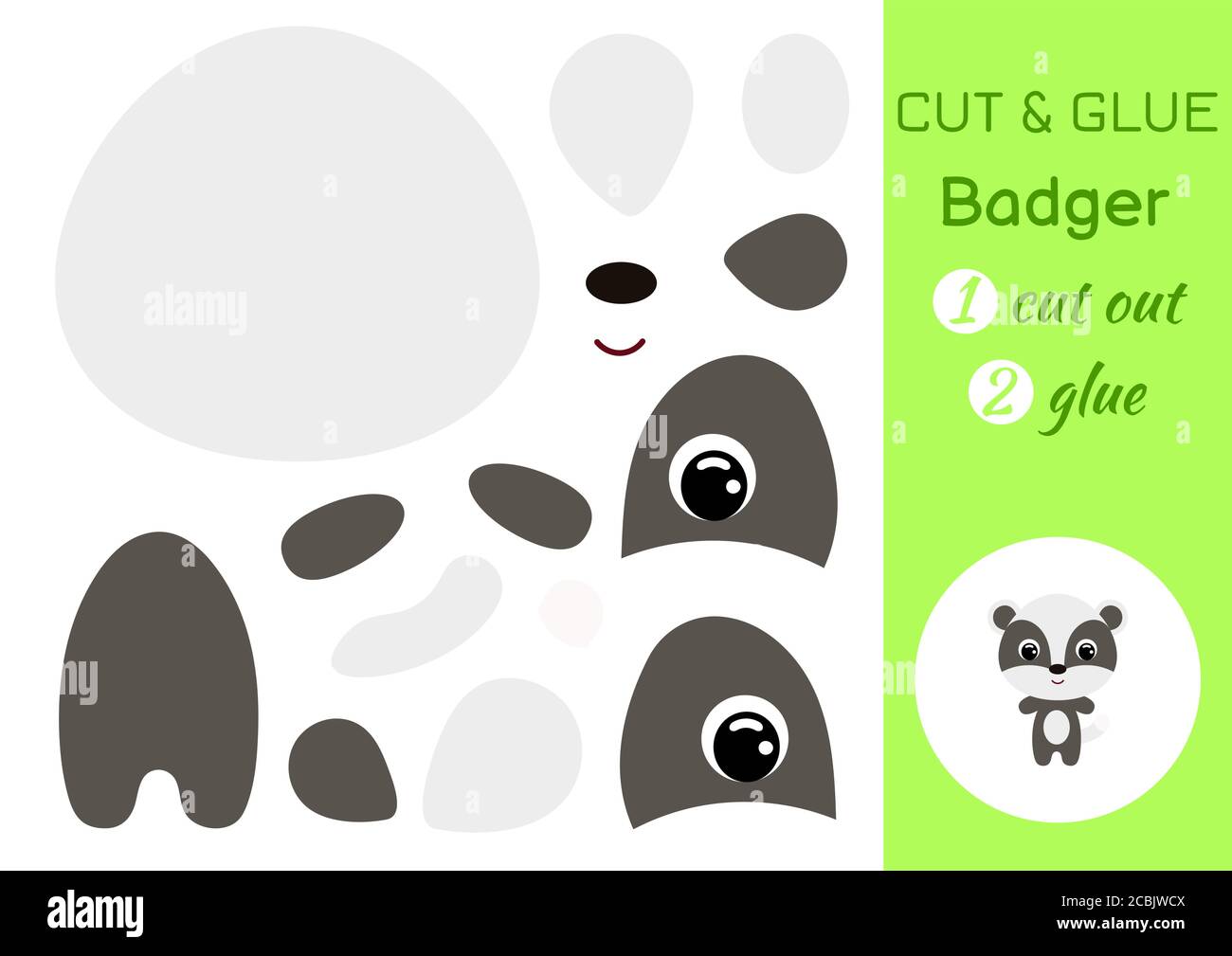 Cut and glue baby badger. Education developing worksheet. Color paper