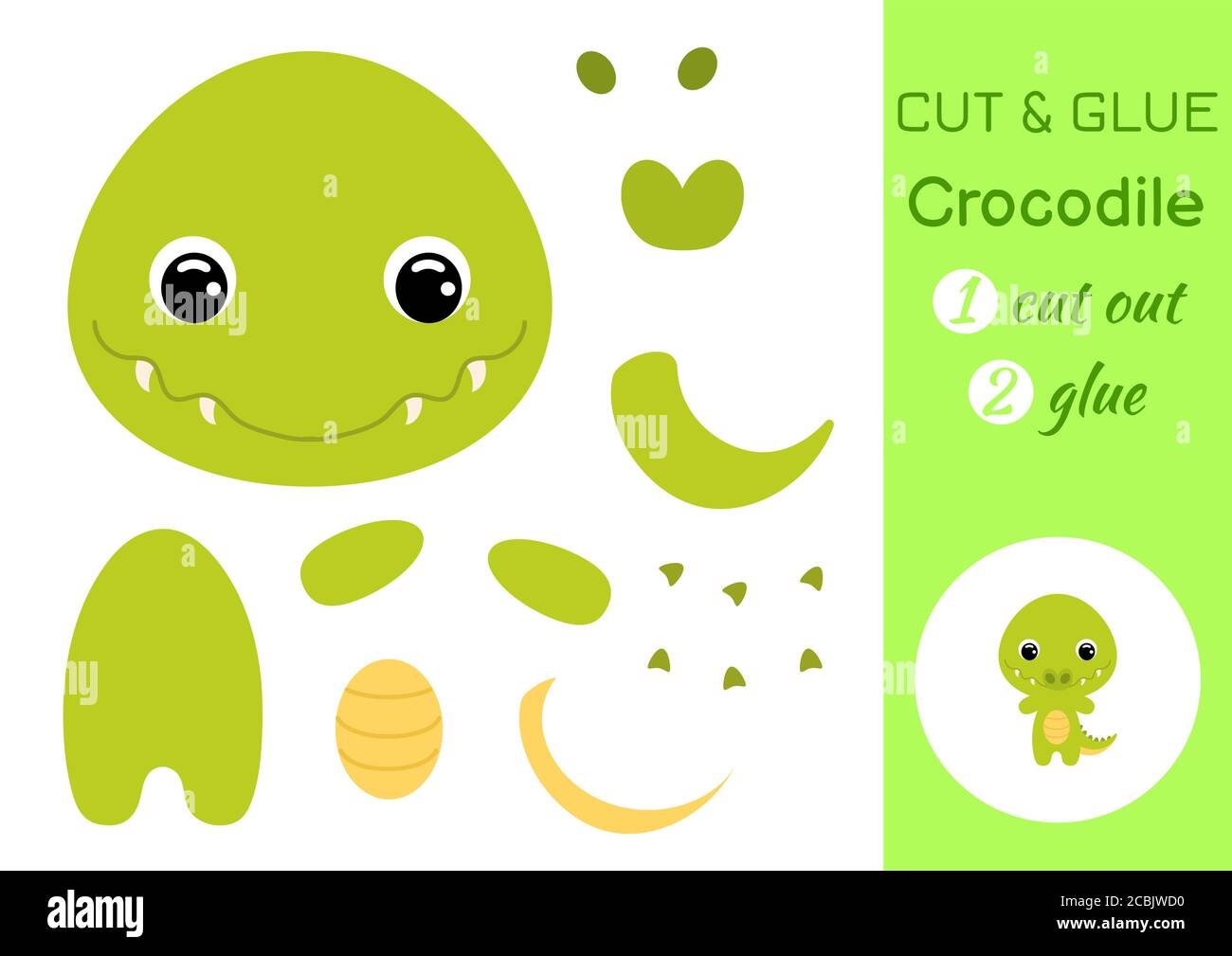 Cut and glue baby crocodile. Education developing worksheet. Color