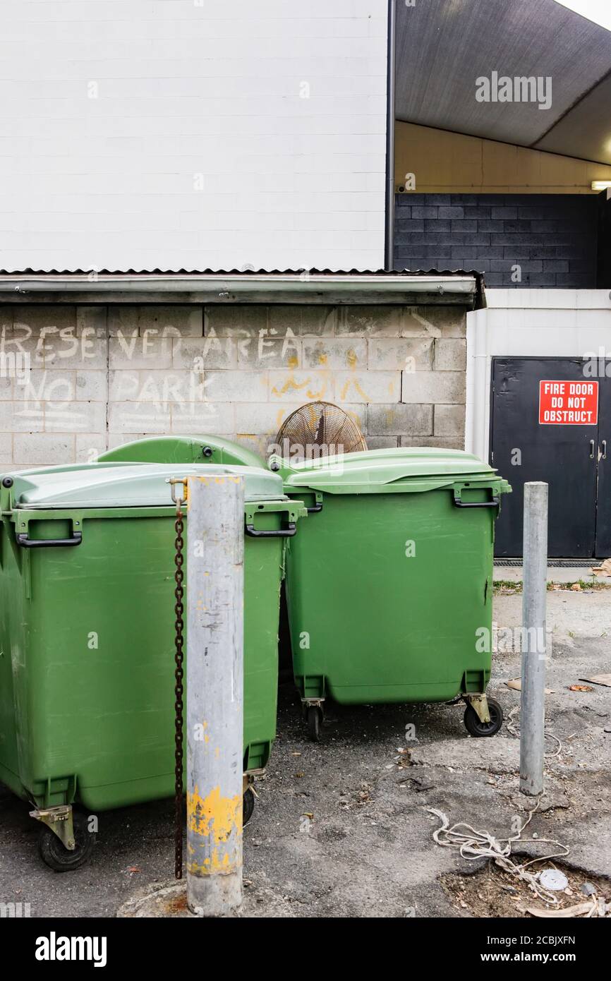 Green garbage bins at the backyard Stock Photo Alamy
