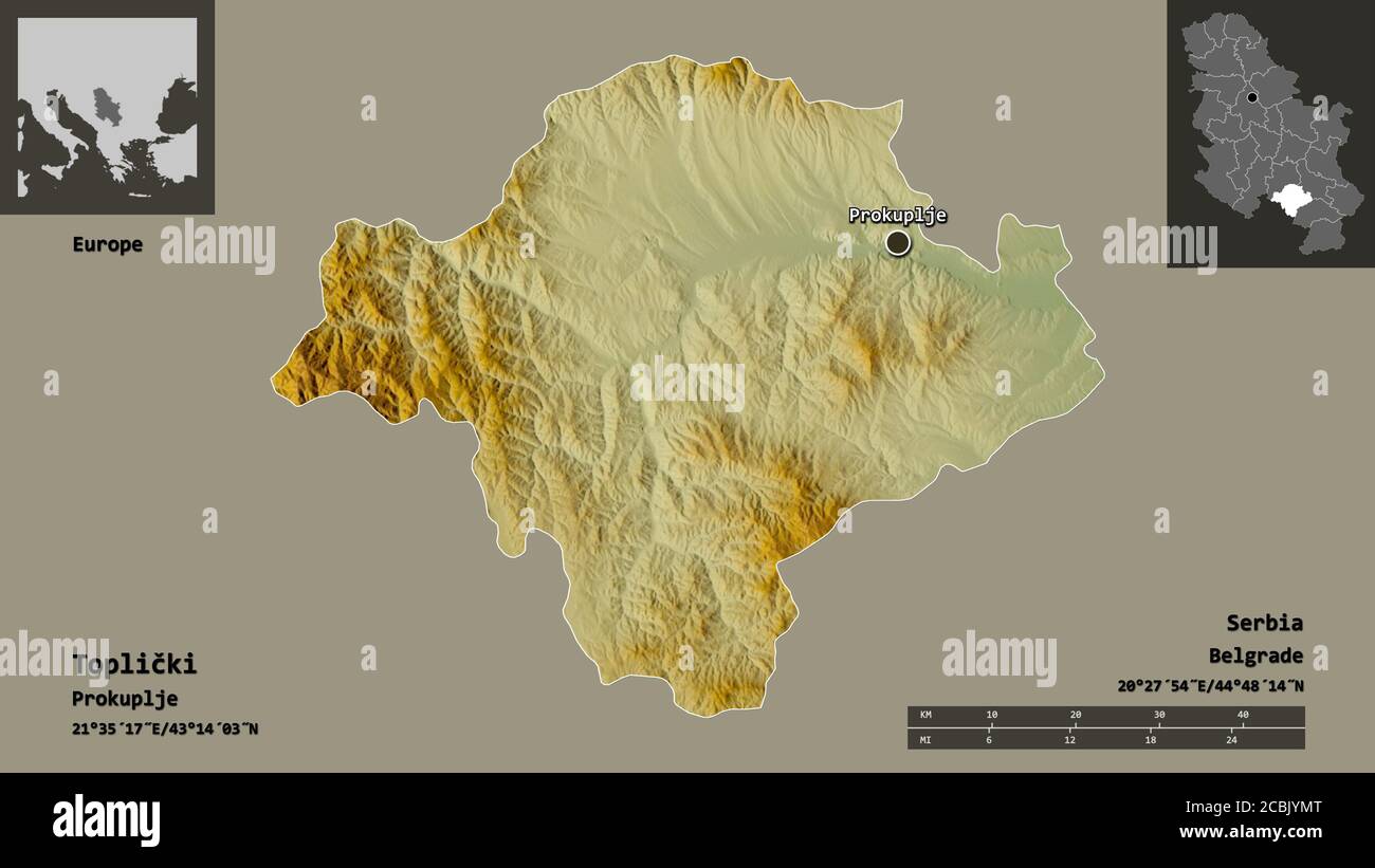 Toplica Shape of Toplički, district of Serbia, and its capital. Distance scale ...