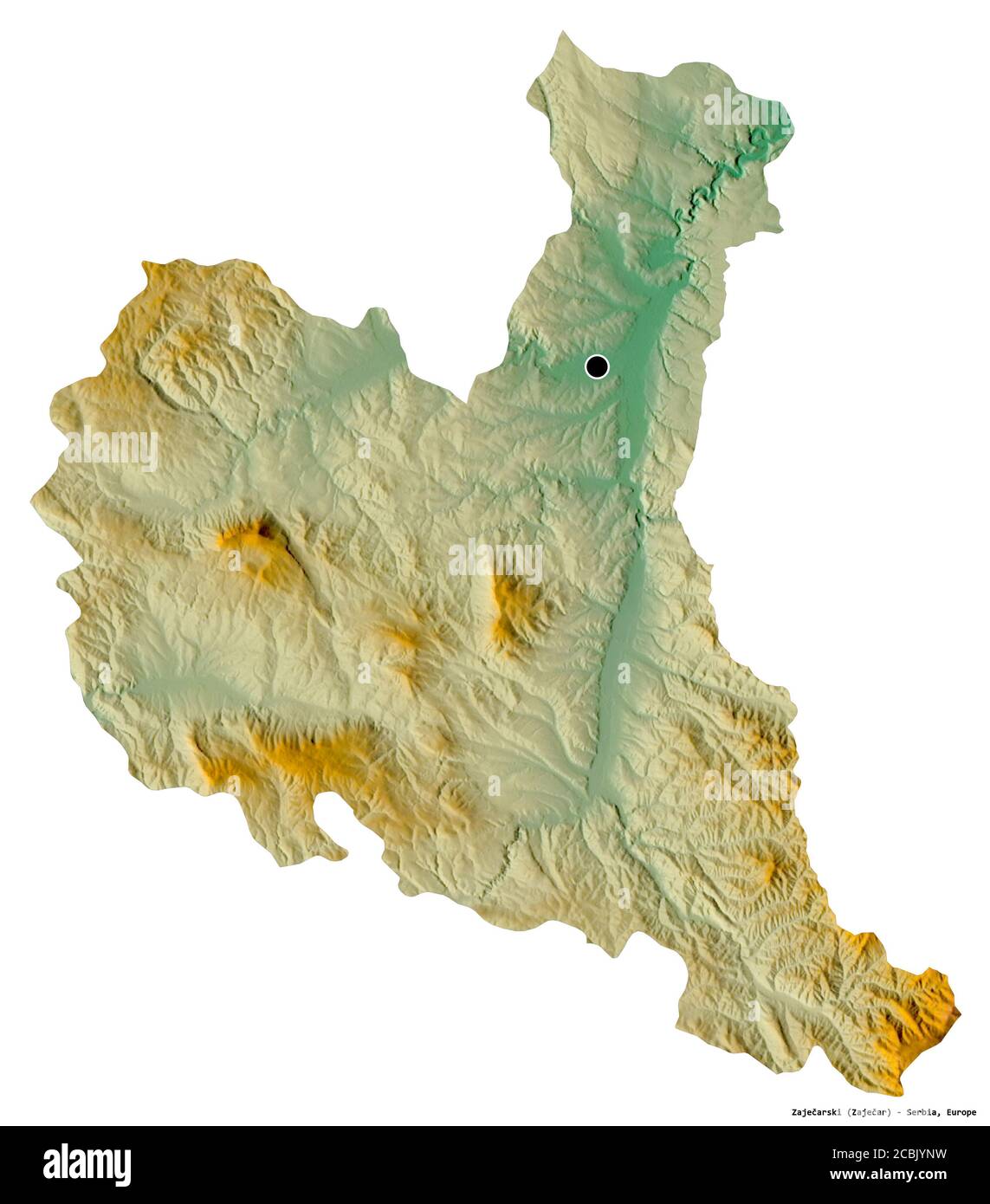 Shape of Zaječarski, district of Serbia, with its capital isolated on ...