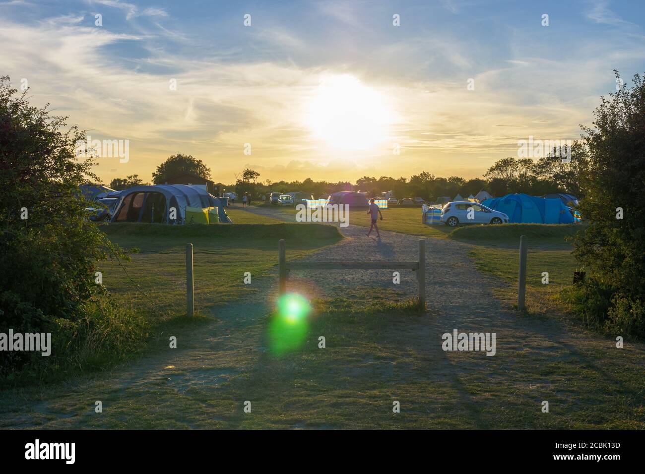 caravan camp park at sunset in england uk Stock Photo
