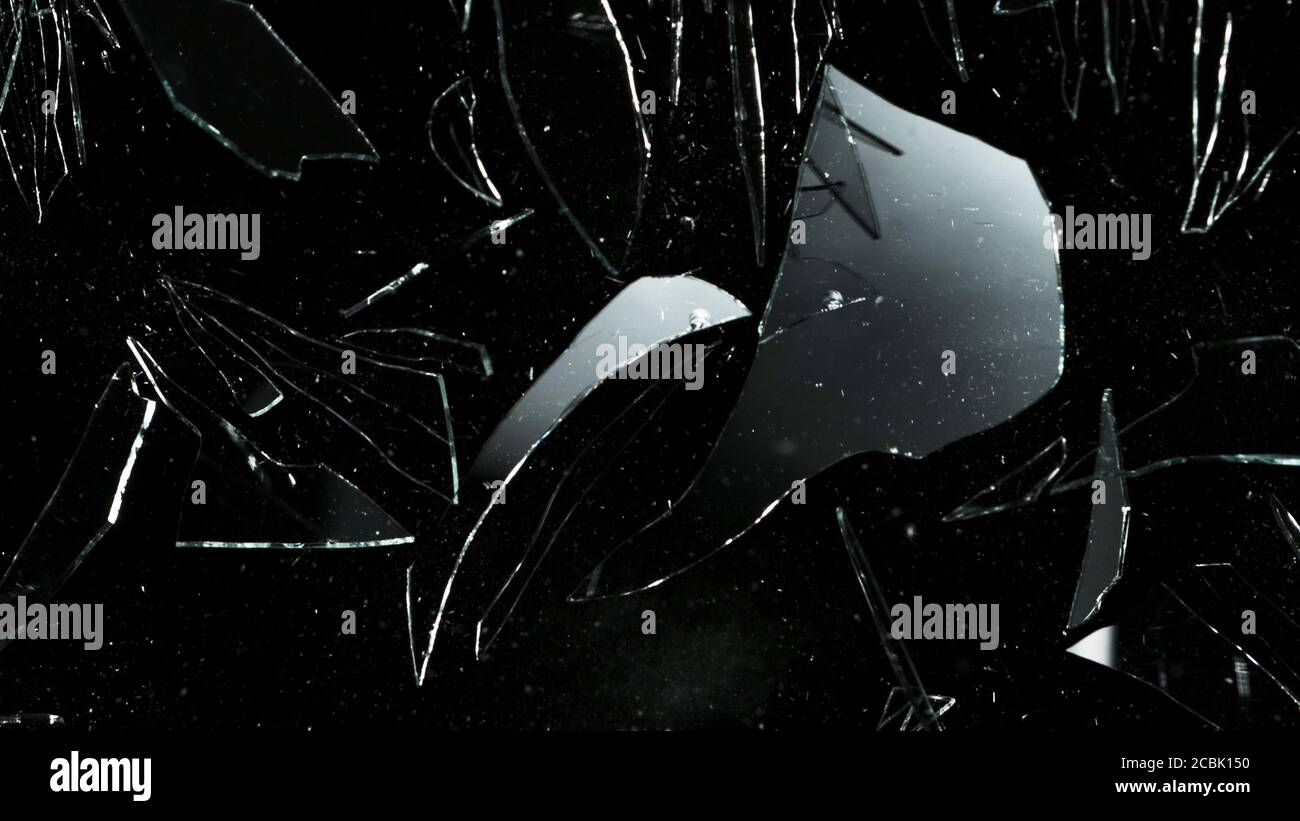 Detail of shattered glass on black background. Texture of broken glass Stock  Photo - Alamy
