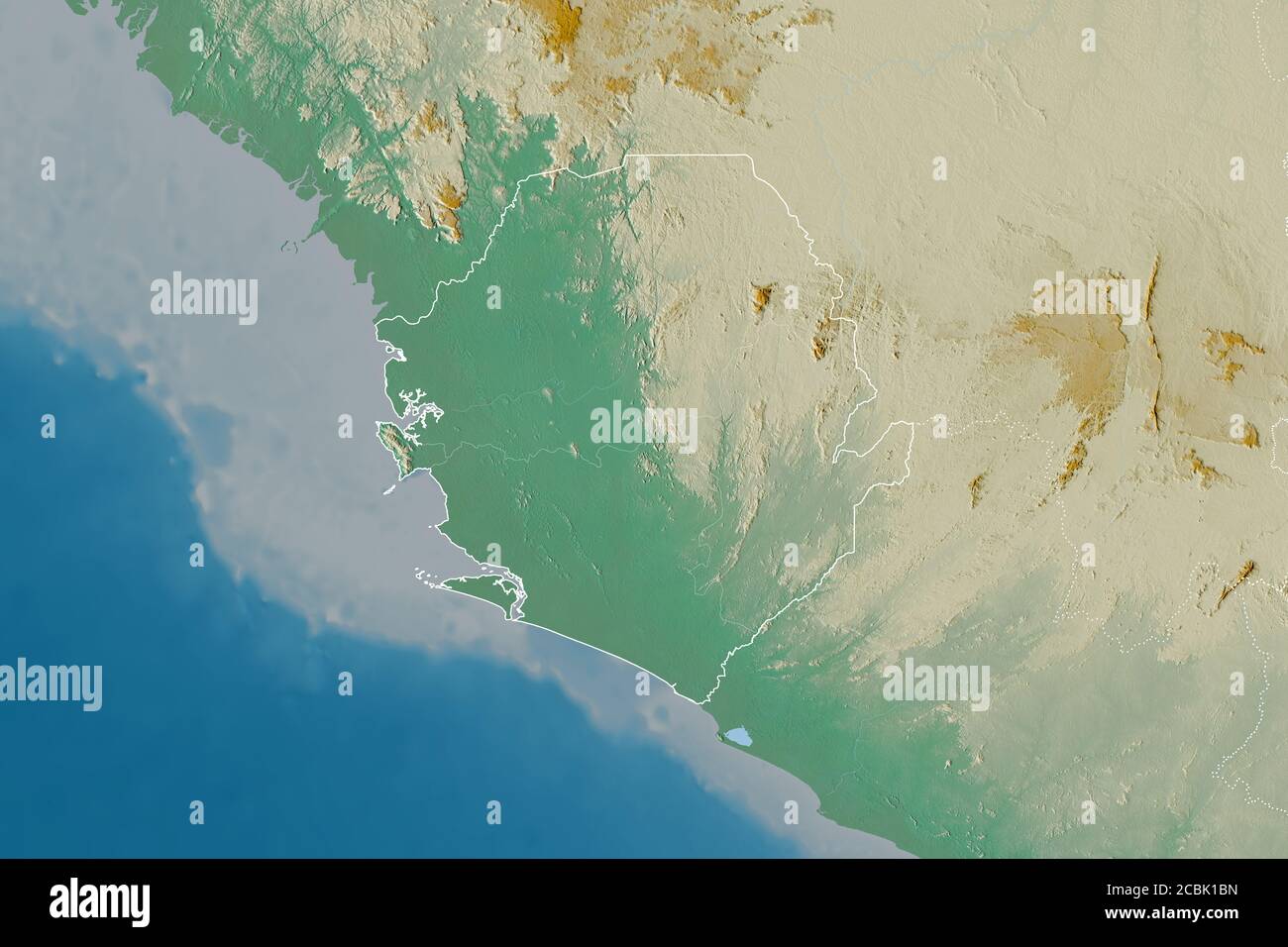 Extended area of Sierra Leone with country outline, international and ...