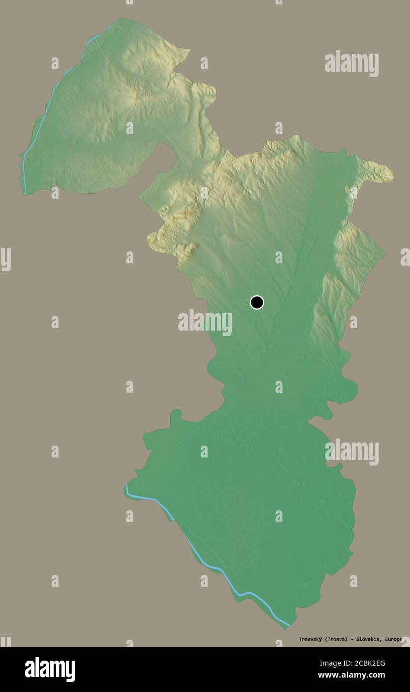 Shape of Trnavský, region of Slovakia, with its capital isolated on a ...