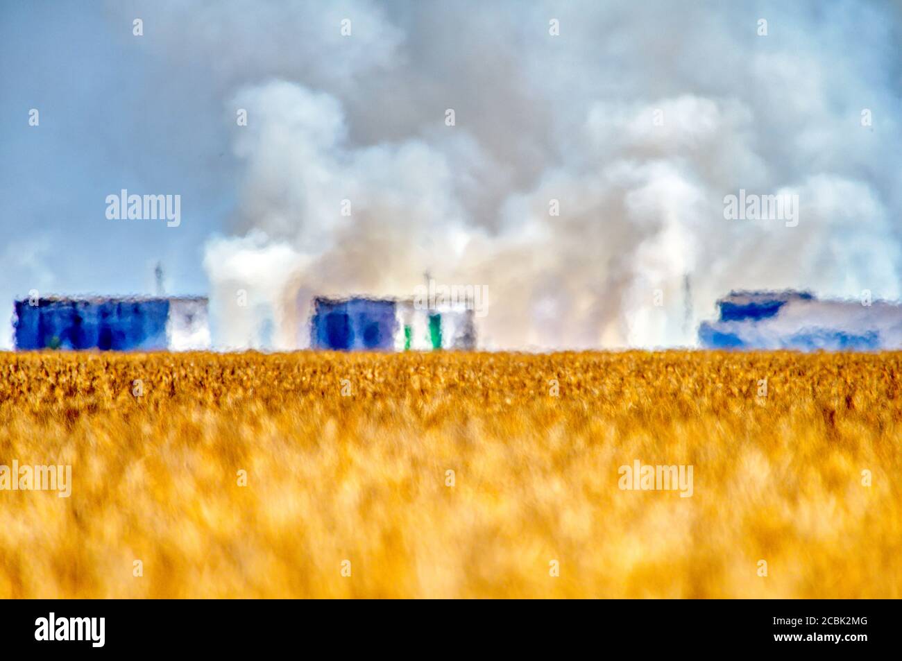 Stubble burning in the rice fields, Isla Mayor, Seville, Spain Stock Photo