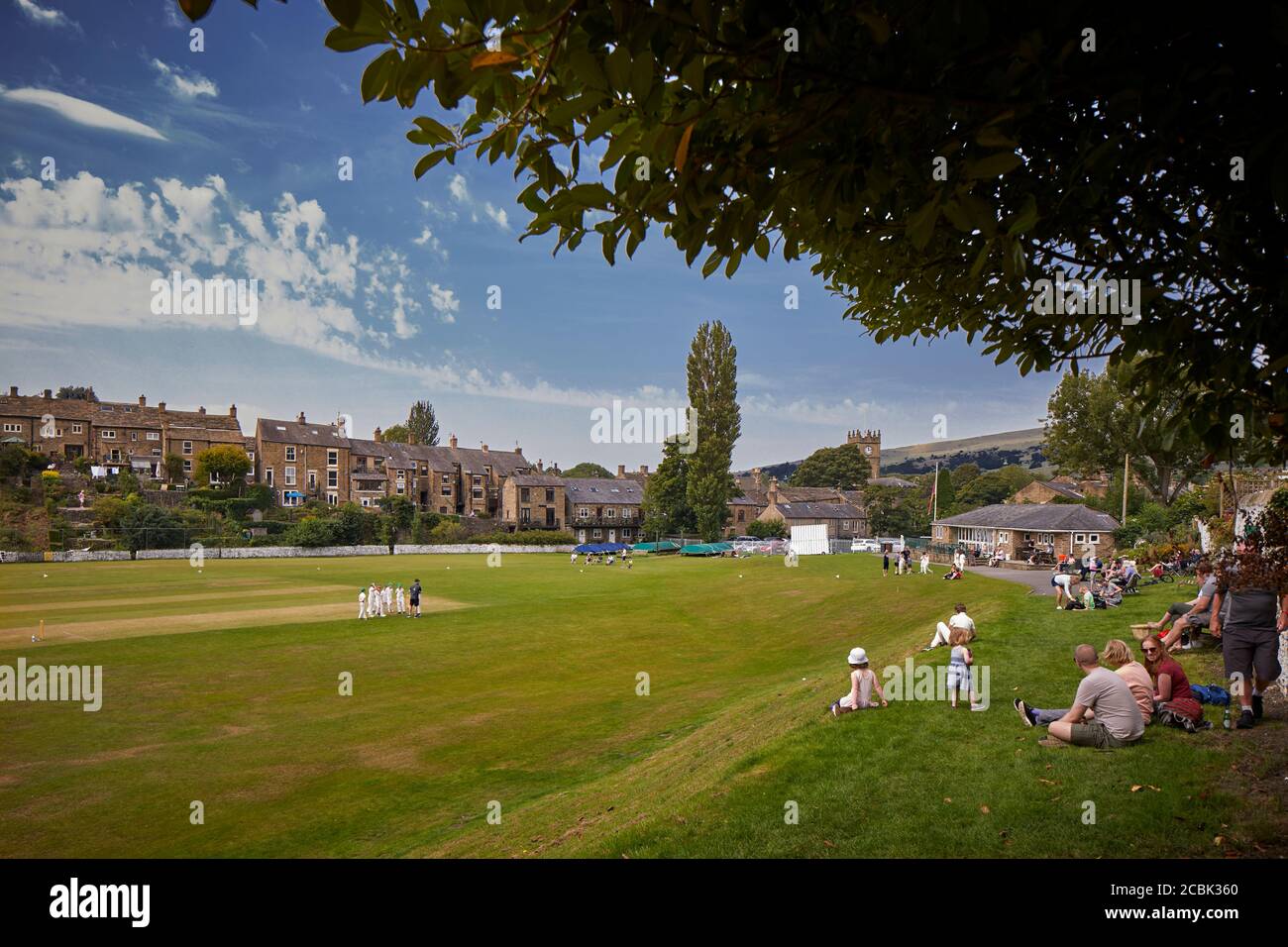 Hayfield village, High Peak, Derbyshire, village cricket ground Stock Photo