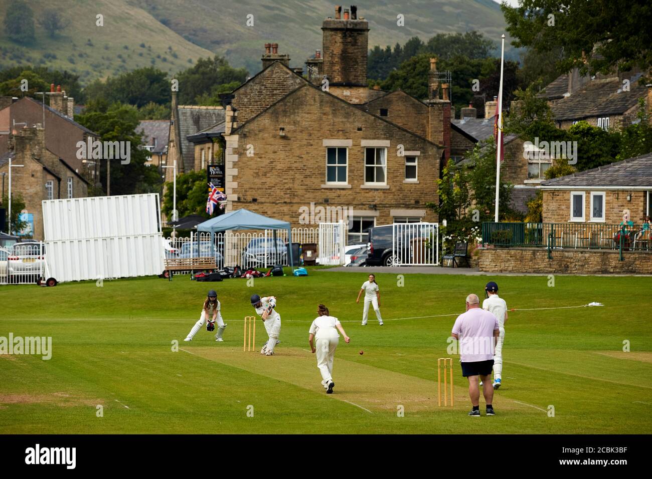 Hayfield village, High Peak, Derbyshire, village cricket ground Stock Photo