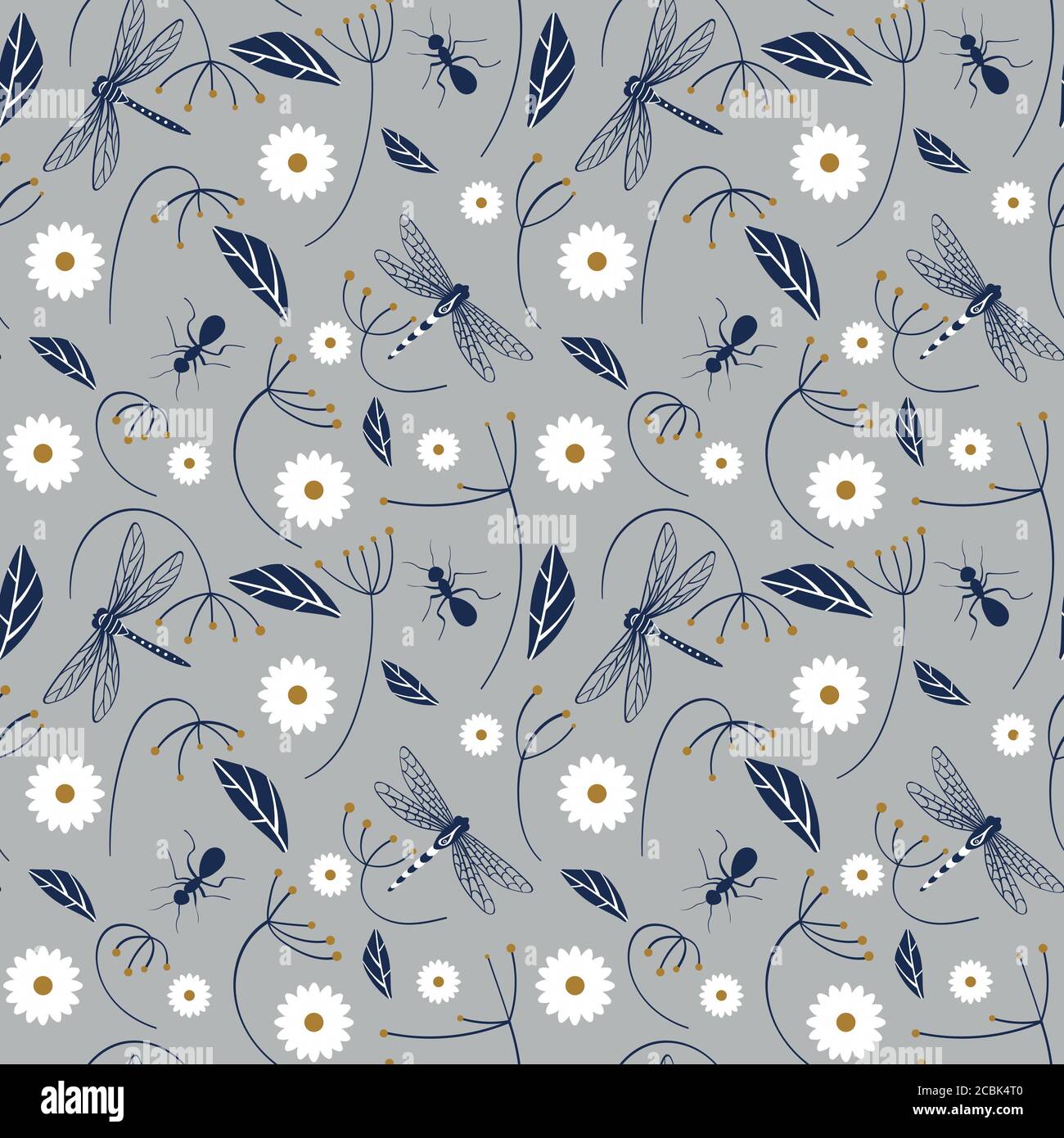 Nature seamless pattern with insects and flowers.Vector illustration. Stock Vector