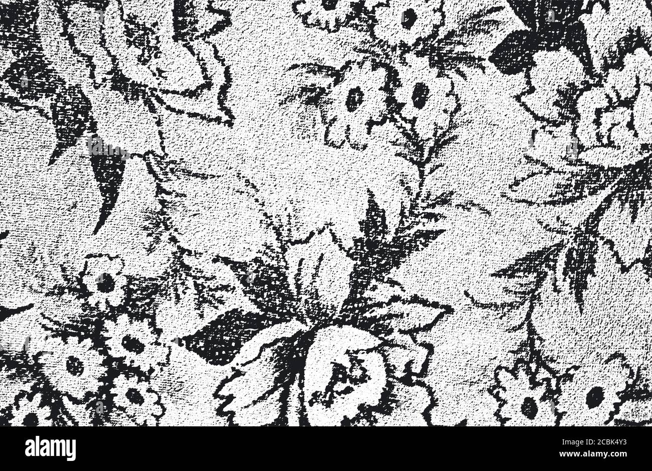 Distress grunge vector texture of fabric with floral ornament and lines ...