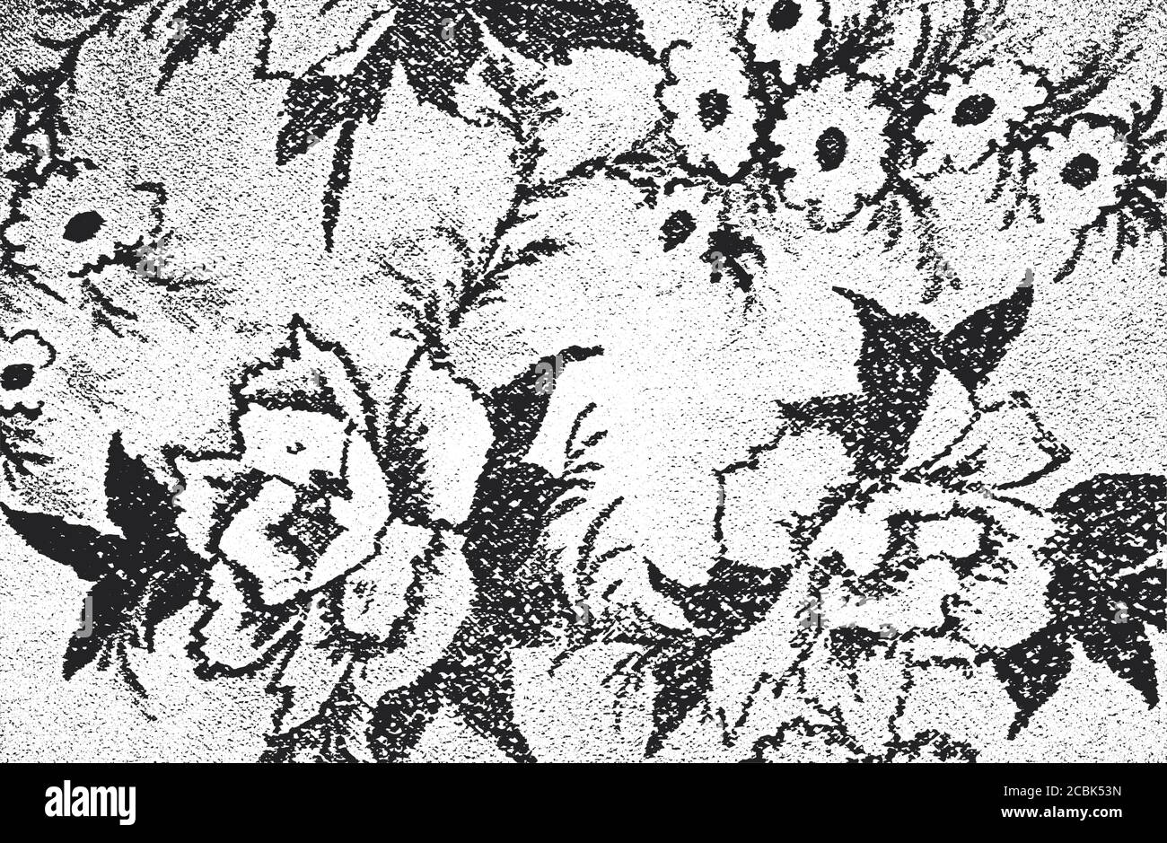 Distress grunge vector texture of fabric with floral ornament and lines ...