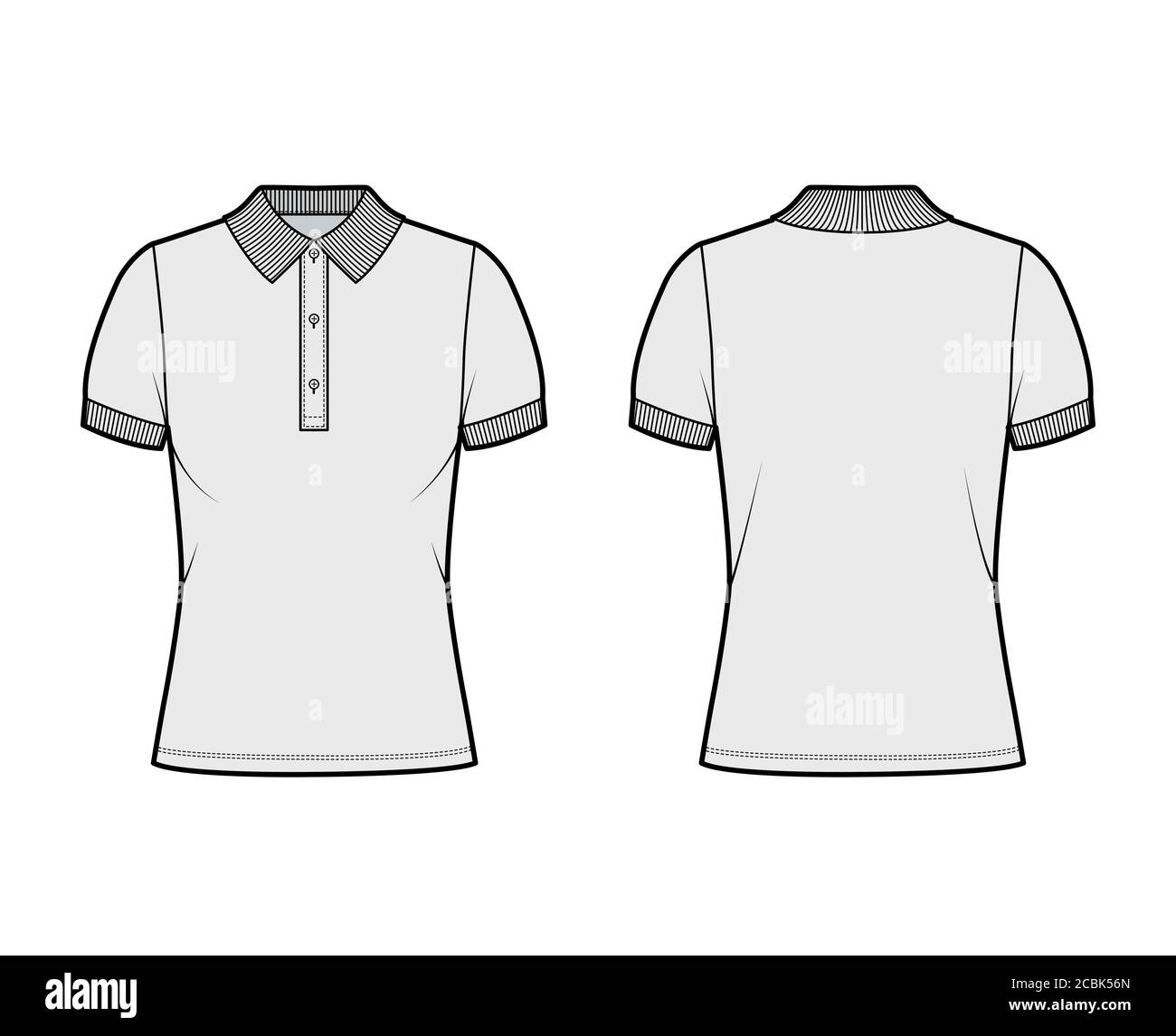 Download Polo Shirt Technical Fashion Illustration With Cotton Jersey Short Sleeves Oversized Buttons Along The Front Flat Outwear Apparel Template Front Back Grey Color Women Men Unisex Top Cad Mockup Stock Vector Image