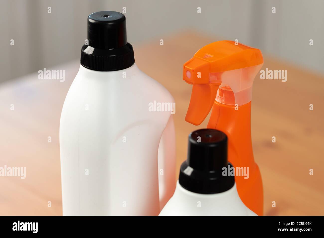 Cleaning detergents and tools on a kitchen counter Stock Photo Alamy