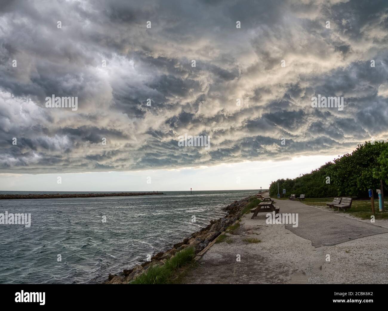Summer storm over Gulf of Mexcio at the North Jetty  in Nokomis Florida in the United States Stock Photo