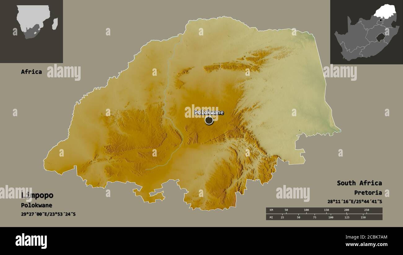Shape Of Limpopo Province Of South Africa And Its Capital Distance Shape Of Limpopo Province Of South Africa And Its Capital Distance Scale Previews And Labels Topographic Relief Map 3d Rendering 2CBK7AM