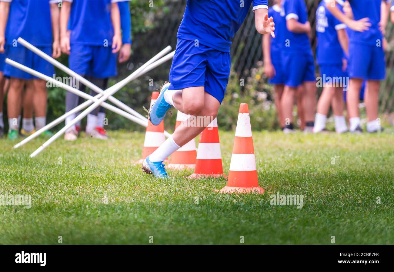 Young Soccer Players at Speed and Agility Practice Session Stock Photo