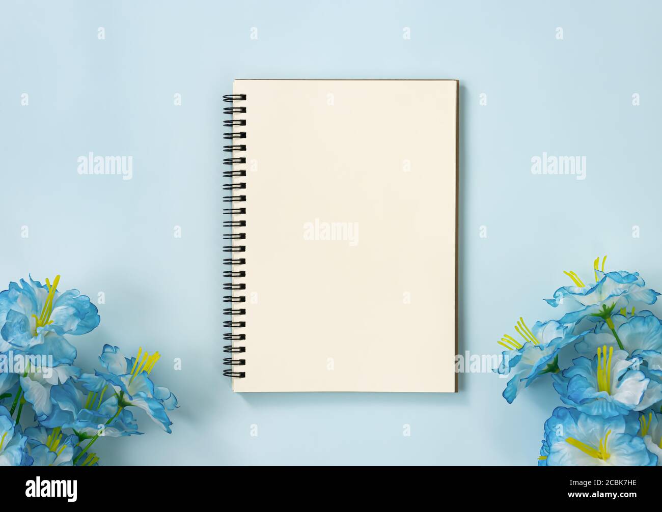 Spiral Notebook or Spring Notebook in Unlined Type and Blue Flowers at