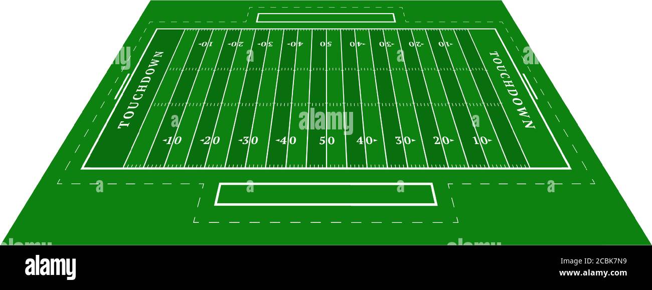 Perspective green american football field. View from above. Rugby field with line template. Vector illustration stadium. Stock Vector